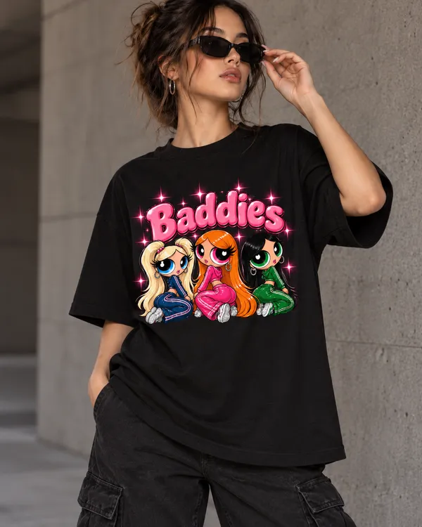 Black_Cotton_Oversized_Baddies_Character_Graphic_T-Shirt_For_Women