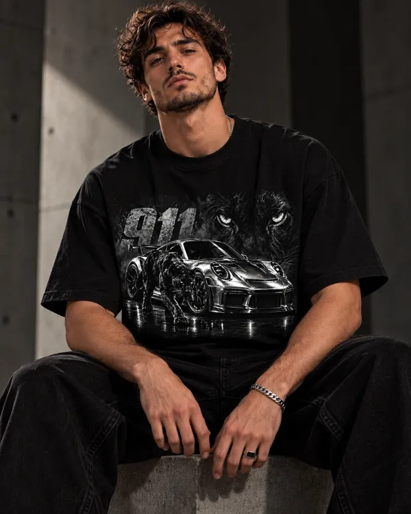 Black_Cotton_Oversized_Sports_Car_Panther_Graphic_T-Shirt_For_Men