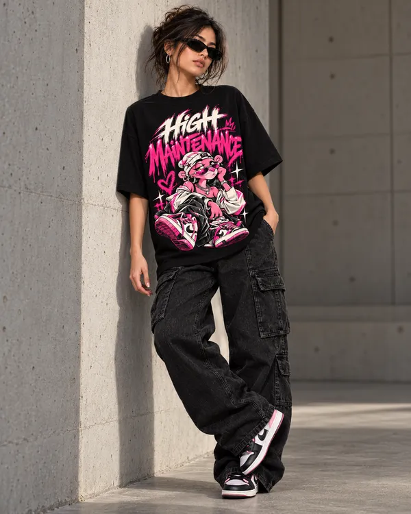 Black_Cotton_Oversized_Urban_Character_Graphic_T-Shirt_For_Women
