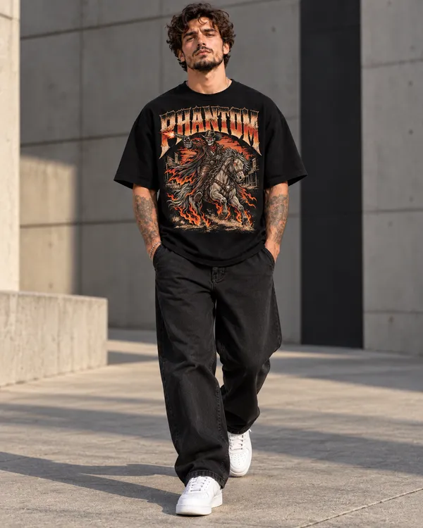 Black_Cotton_Oversized_Cowboy_Graphic_T-Shirt_For_Men