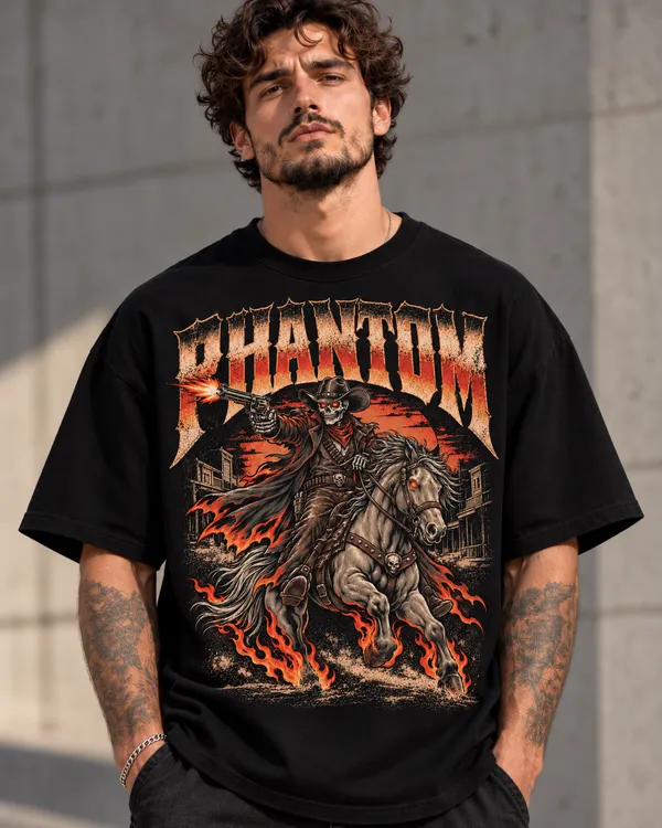 Black_Cotton_Oversized_Cowboy_Graphic_T-Shirt_For_Men