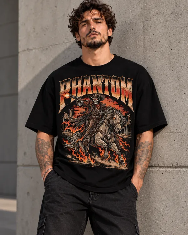 Black_Cotton_Oversized_Cowboy_Graphic_T-Shirt_For_Men