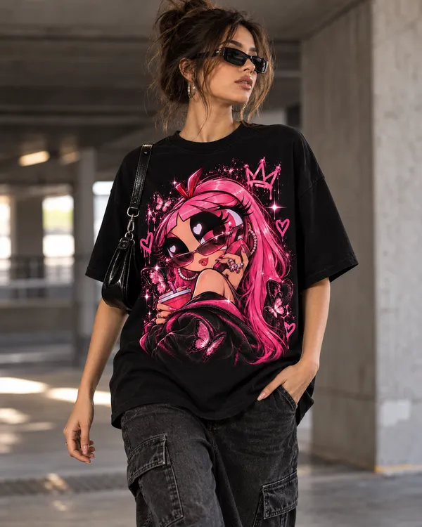 Black_Cotton_Oversized_Pink_Cartoon_Character_Graphic_T-Shirt_For_Women