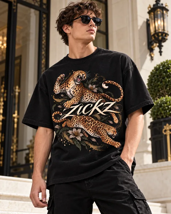 Black_Cotton_Oversized_Leopard_Floral_Graphic_T-Shirt_For_Men