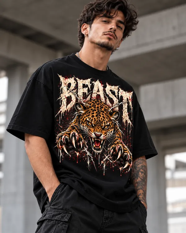 Black_Cotton_Oversized_Leopard_Graphic_T-Shirt_For_Men