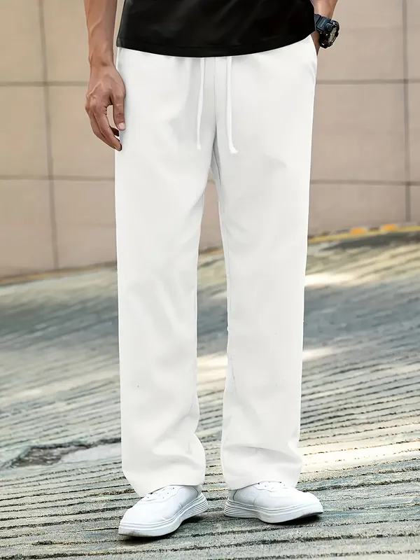 White_Drawstring_Relaxed_Fit_Trousers_For_Men