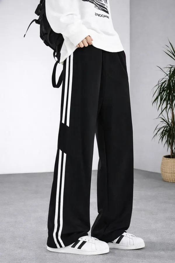 Black_Striped_Wide_Leg_Track_Pants_For_Unisex