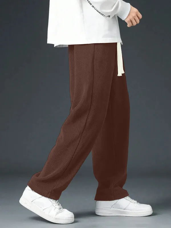 Brown_Ribbed_Relaxed_Fit_Pants_For_Men