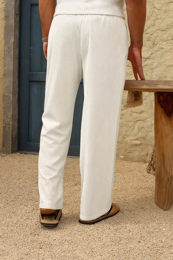 White_Ribbed_Relaxed_Fit_Pants_For_Men