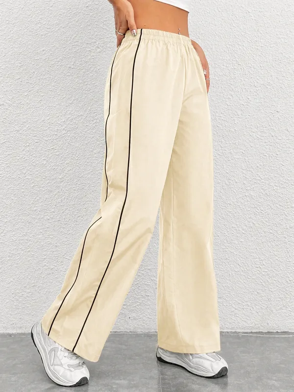 Cream_Wide_Leg_Track_Pants_For_Women