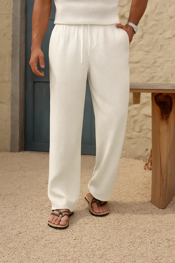 White_Ribbed_Relaxed_Fit_Pants_For_Men