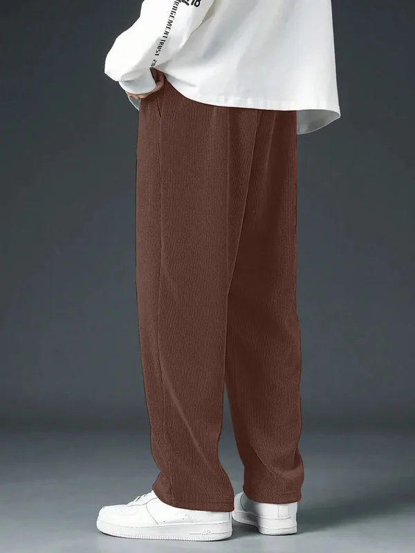 Brown_Ribbed_Relaxed_Fit_Pants_For_Men