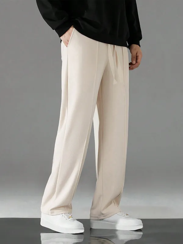 Cream_Relaxed_Fit_Drawstring_Trousers_For_Men