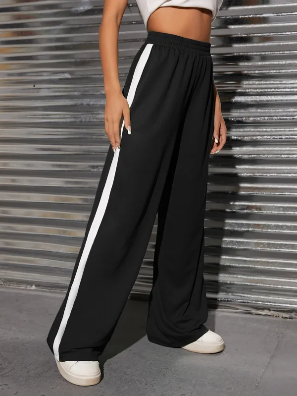 Black_Wide_Leg_Side_Stripe_Pants_for_Women