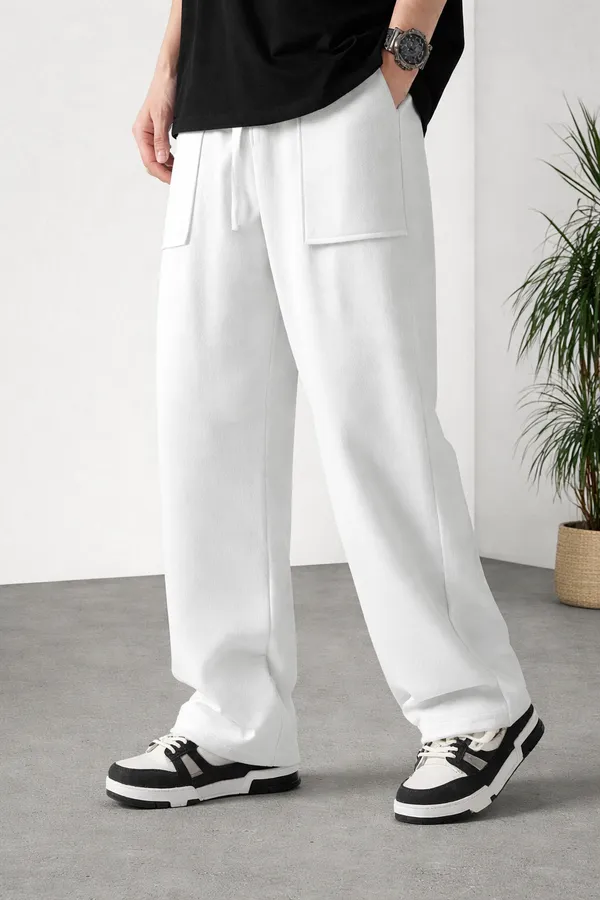 White_Wide_Leg_Cargo_Pants_For_Men