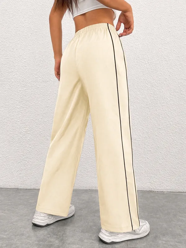 Cream_Wide_Leg_Track_Pants_For_Women