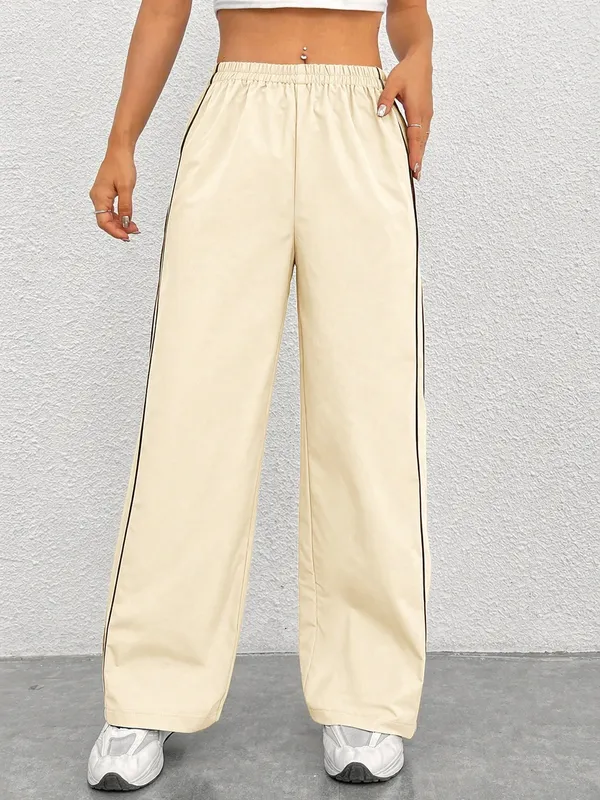 Cream_Wide_Leg_Track_Pants_For_Women