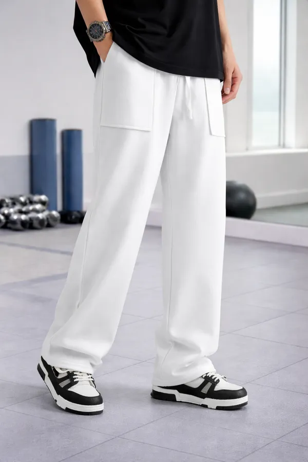 White_Wide_Leg_Cargo_Pants_For_Men