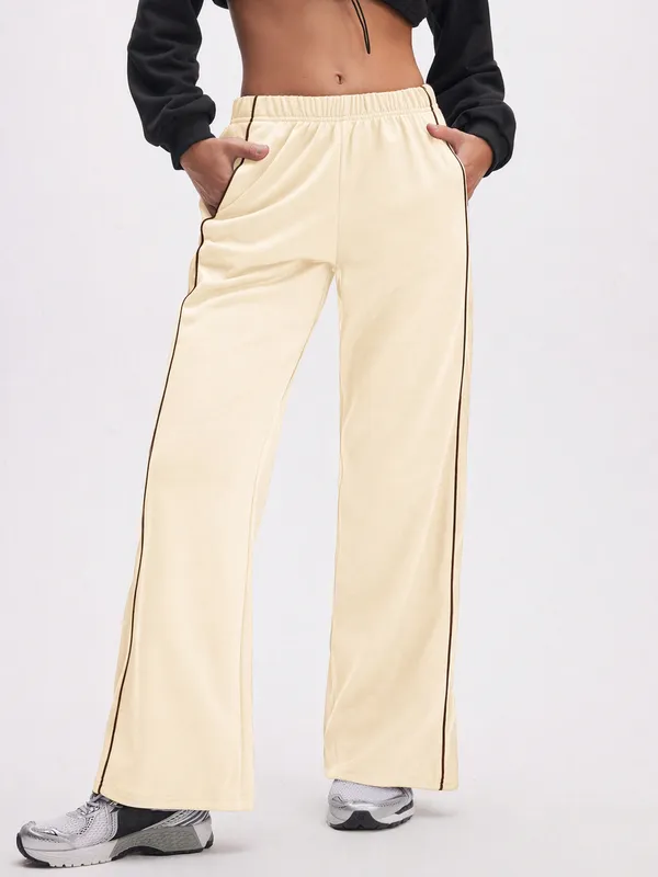 Cream_Wide_Leg_Track_Pants_For_Women