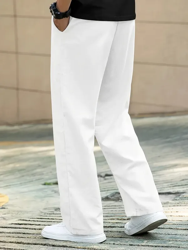 White_Drawstring_Relaxed_Fit_Trousers_For_Men