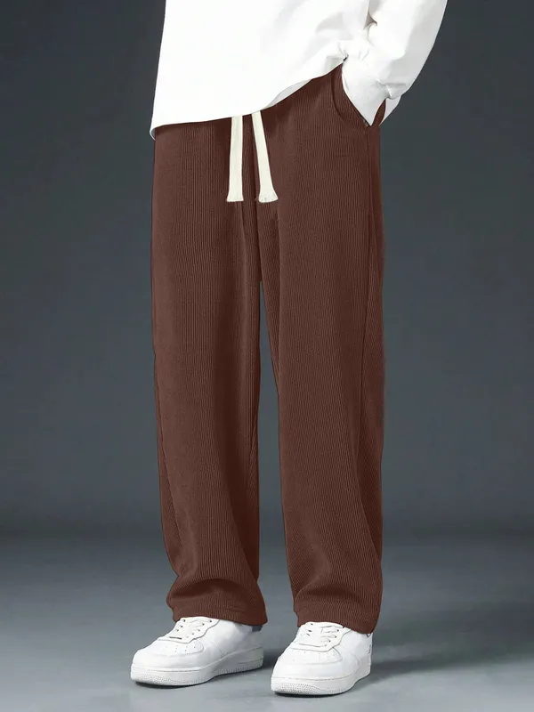 Brown_Ribbed_Relaxed_Fit_Pants_For_Men