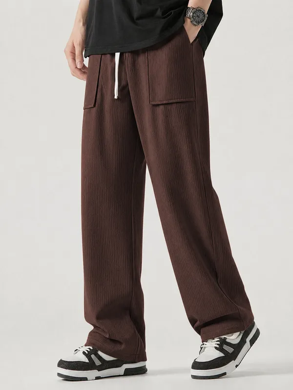 Brown_Textured_Wide_Leg_Cargo_Pants_For_Men