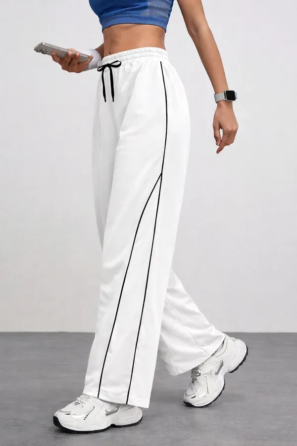 White_Wide_Leg_Track_Pants_For_Women