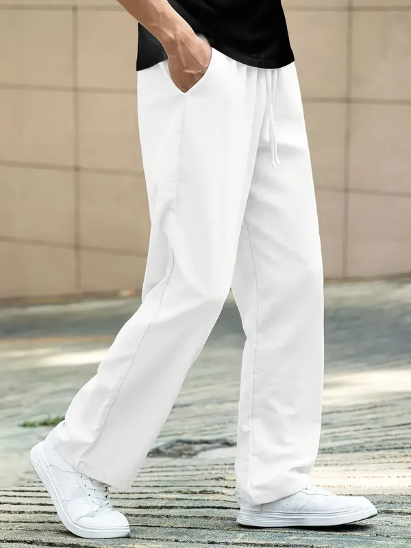 White_Drawstring_Relaxed_Fit_Trousers_For_Men
