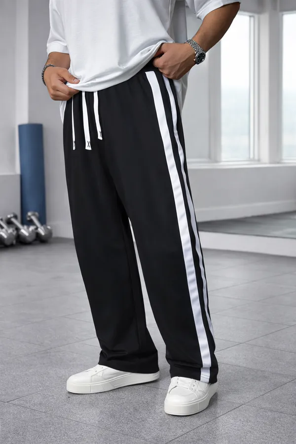 Black_Relaxed_Fit_Stripe_Track_Pants_For_Men