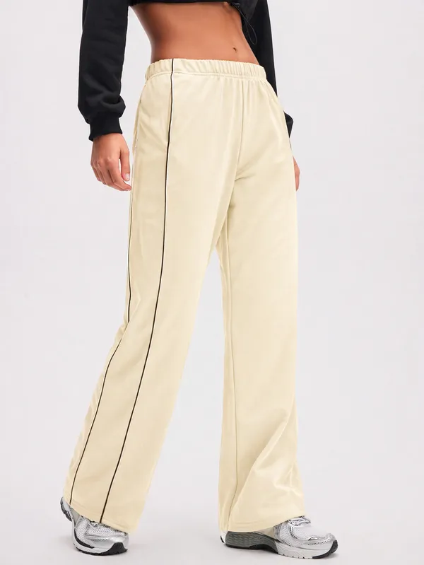 Cream_Wide_Leg_Track_Pants_For_Women