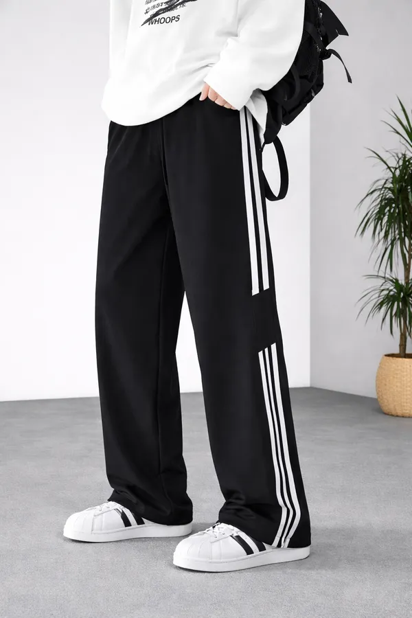 Black_Striped_Wide_Leg_Track_Pants_For_Unisex