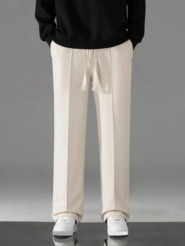 Cream_Relaxed_Fit_Drawstring_Trousers_For_Men