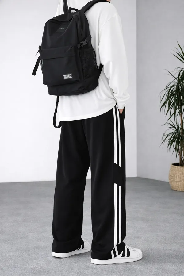 Black_Striped_Wide_Leg_Track_Pants_For_Unisex