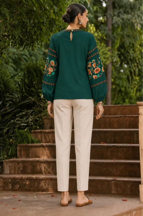 Green_Embroidered_Relaxed_Fit_Top_for_Women
