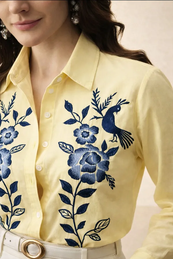 Yellow_Embroidered_Button_Down_Shirt_for_Women