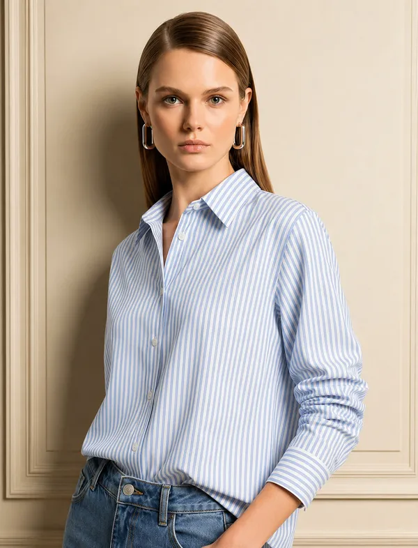 Blue_And_White_Striped_Regular_Fit_Shirt_For_Women