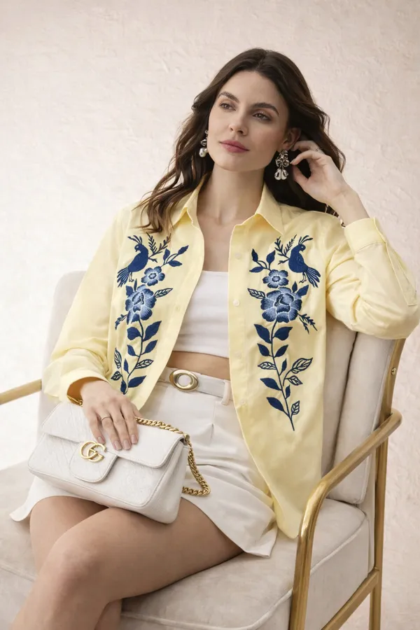 Yellow_Embroidered_Button_Down_Shirt_for_Women