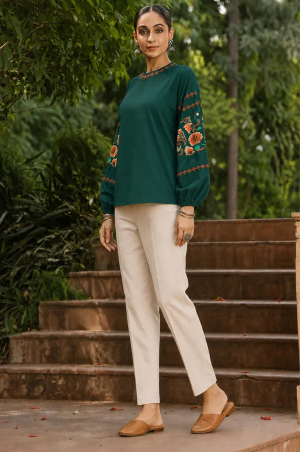 Green_Embroidered_Relaxed_Fit_Top_for_Women