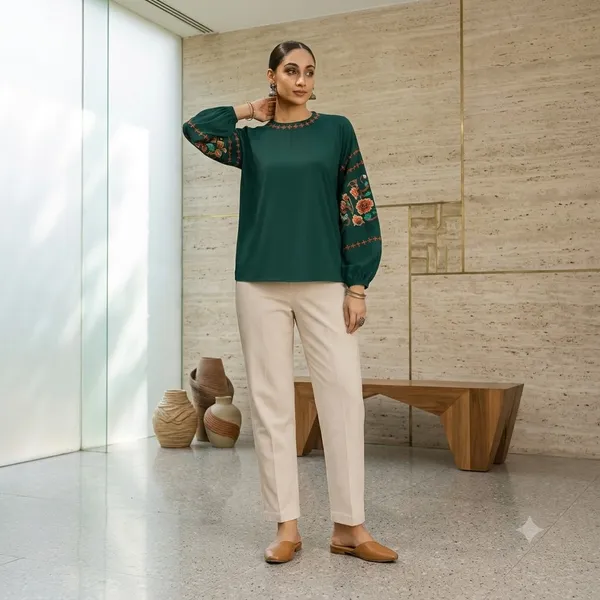 Green_Embroidered_Relaxed_Fit_Top_for_Women