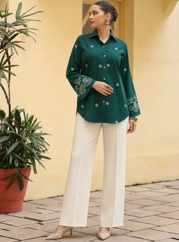 Green_Floral_Embellished_Shirt_for_Women