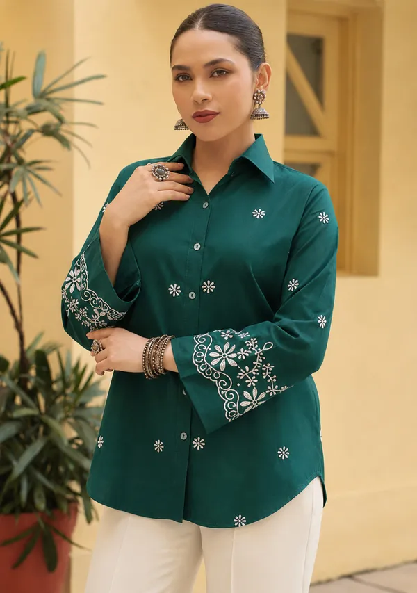 Green_Floral_Embellished_Shirt_for_Women