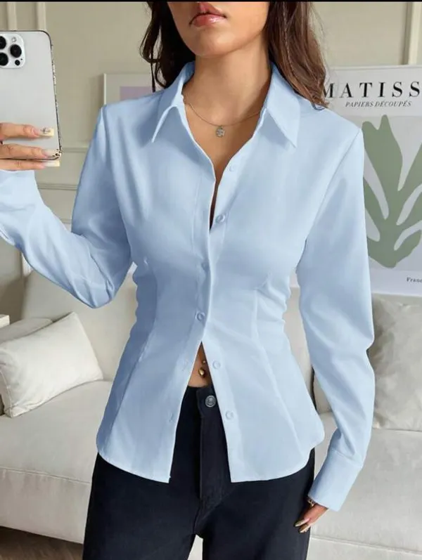 Light_Blue_Slim_Fit_Button_Down_Shirt_for_Women
