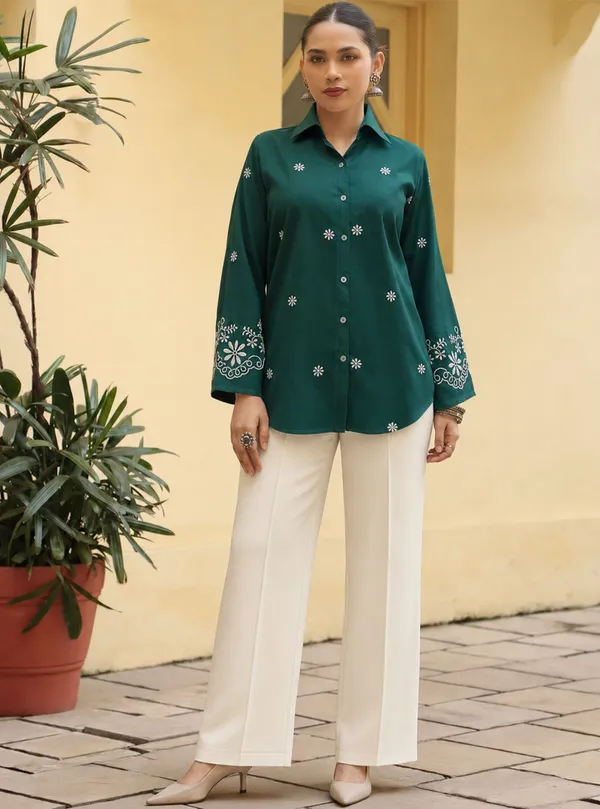 Green_Floral_Embellished_Shirt_for_Women
