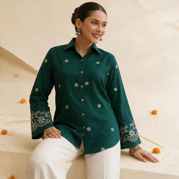 Green_Floral_Embellished_Shirt_for_Women