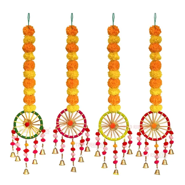 Set_Of_4_Artificial_Marigold_Flowers_Garland_Wall_Door_Hanging_Toran_With_Bells