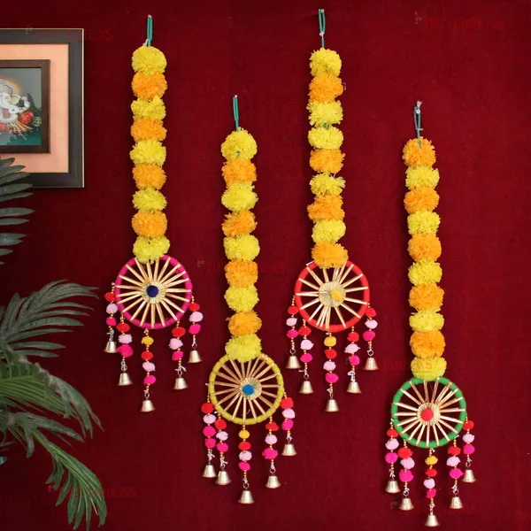 Set_Of_4_Artificial_Marigold_Flowers_Garland_Wall_Door_Hanging_Toran_With_Bells