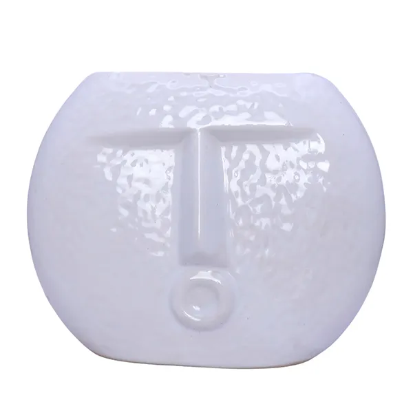 Round_Abstract_Face_Vase_White_Polyresin_15_Cm_Tall
