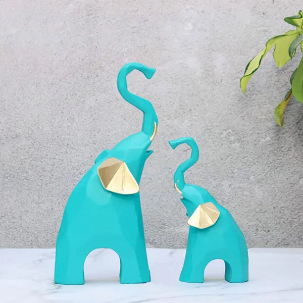 Elephant_Showpiece_For_Home_Decor_Set_Of_2_Green_Polyresin_7_5_Inch