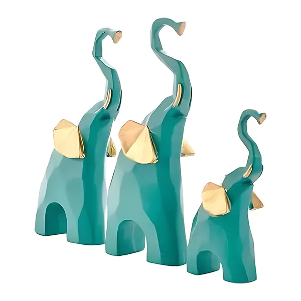 Elephant_Showpiece_For_Home_Decor_Set_Of_3_Green_Polyresin_7_5_Inch