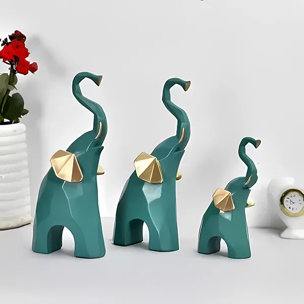 Elephant_Showpiece_For_Home_Decor_Set_Of_3_Green_Polyresin_7_5_Inch